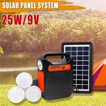 25W 가정용 블루투스 USB 충전기 홈 시스템 태양 광 발전 패널 발전기 키트 FM 라디오 3 LED 전구 비상 조명|Solar Cells|, 1개, 단일