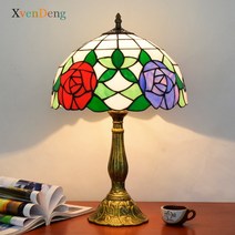 스테인드글라스 조명 빈티지 티파니 테이블 램프 지중해 바로크 스테인드 글라스 LED 책상 기구 침실 침대 옆 스탠드 홈 장식, M