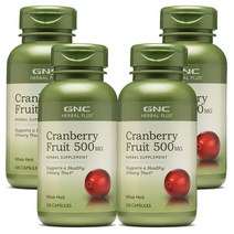 GNC 크랜베리 프루트 500mg 캡슐 글루텐 프리 무설탕, 100정, 4개