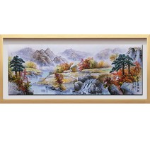 (진품) 진짜 그린 배삼임수 가을 산수화 대작 큰 그림 풍수 액자 거실 복도 표구 사업장 부자되는 풍경화 생기 풍수에좋은그림 풍경그림 동양화