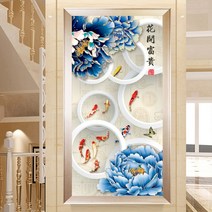 구어도 모란 금전운 사무실 현관 보석십자수 재료, 50x98cm