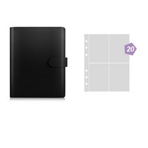 드로잉 패드 액정 타블렛 전자 노트 80 포켓 a5 6 링 가죽 바인더 포토 카드 20pcs 슬리브 북 일기 사진 앨범 메모장 kawaii 폴더 귀여운, 에이5, 검은 색