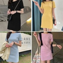 셀러허브(잡화) 여자 하늘색 슬렌더 U넥 반소매 미니원피스