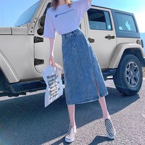 유민플러스 옆트임청치마 A라인 롱스커트 데님