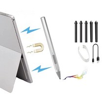 마이크로소프트 서피스 프로 9/8/7/6/5/4/3/X 노트북 북 스튜디오 3/Go3/Go2/Go 펜 프로토콜용 4096 압력 스타일러스 펜 마그네틱 홀드 복사 페이스트 지우기, Silver