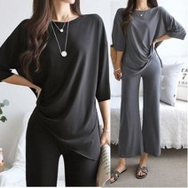 여성용 스판 부츠컷 SET 여름 상하세트 루즈핏 트레이닝세트 냉감 쿨링 시원한 팬츠세트