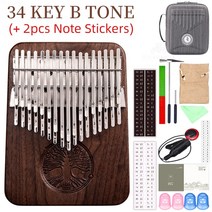 34 키 칼림바 b톤 엄지 피아노 더블 레이어 전문 블랙 월넛 초보자 키보드 악기 액세서리, 03 B Tone with sticker