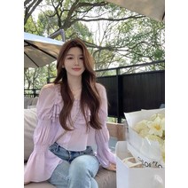 프렌치 퍼플 셔츠 여 고급스러운 디자인 소소 텐셀 봄 긴팔 상의