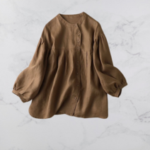 아티렐 핸리넥 린넨 셔츠 브라운/베이지