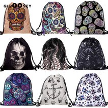 복조리백팩 스트링백 복주머니 버킷백 30대 40대 여성가방 3d printing drawstring bag travel canvas draw string bag 해골 문어 패턴