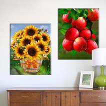 FASEN diy보석십자수 캔버스 형액자 세트 40cm x 50cm, AYW-28빨간 사과와 꽃바구니 해바라기