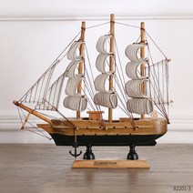 핸드메이드 요트 모형 범선 원목 장식품 거실 인테리어 조명, 20cm 녹색 바닥