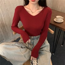여성 브이넥 긴팔 니트 스웨터 8I776
