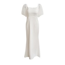 웨딩드레스 고급진 화려한 정숙한 다양한 드레스 별빛스토어 TANSSHOP 화이트 라이트 웨딩 드레스 여행 사진 메쉬 퍼프 슬리브 슬림 하이 웨이스트 인어 스커트 기질 드레스 롱 스커트