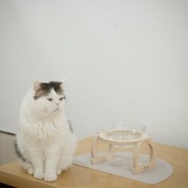 캣츠몽 복주머니 수반받침대 고양이 강아지 수반 물그릇 밥그릇 원목 받침대, A타입