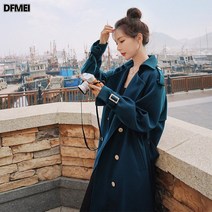 DFMEI 트렌치코트 여중장 작은 키 봄가을 빈티지 햅번룩 무릎까지 올라오는 트렌드
