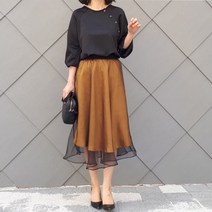 새틴 블라우스 노카라 퍼프 소매 가을 하객룩 정장 루즈핏 라운드 박시 66 77 88 빅사이즈 40대 50대 미시