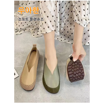 중년 여성용 가죽 마담화 낮은 굽 소프트 쿠션 쾌적한 얕은 입 둥근 앞 평지화 더비화 봄