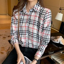 수스다 체크드로잉 셔츠 블라우스