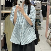 잇츠스타일 박시핏 반팔 체크남방