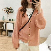 헤어리 여성 심플 브이넥 짧은 니트 가디건