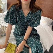 해외쿨톤 여성 옆트임 제주도 비치웨어 쉬폰 롱 원피스 여름 여친룩 20대 30대 40대 여자 복고풍 브이넥