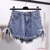 대형 버 스트랩 하이 허리 데님 반바지 여성 여름 느슨한 슬림 넓은 다리 핫 팬츠