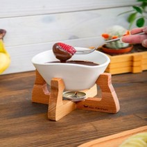 퐁듀그릇 초코릿 치즈퐁듀 냄비 흰색 나무 스탠딩 퐁듀 세트 세련된 주방 초콜릿 녹는 그릇 접시 양초 선물