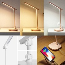 킹마트 3가지 빛을내는 블루라이트 책상 테이블 LED 램프 스탠드 USB형 단자 부드럽고 넓은 조명 범위 독서등 독서실 폴딩 접이식, 핑크