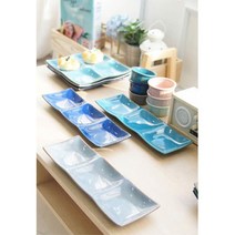 국산 그라데이션 도자기 일식집 나눔접시 4절, 1개, 4절/연블루