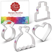 일본직발송 4. Ann Clark Cookie Cutters 결혼식 쿠키 틀 4 개 세트 레시피 책 포함. 웨딩 드레스 웨딩, One Size_One Color, One Color, One Size