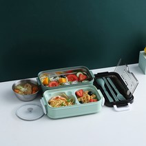 DFMEI 304 스텐 이중 보온도시락 직장인 분격 런치박스 물주입 도시락 랩입니다, 이중그린(국그릇포함), 304스테인레스강속담