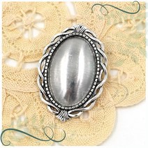 토이앤스티치/로코코/타원/브로치/은버니쉬/프랑스자수/반제품/당일발송, CF52-로코코타원브로치-은버니쉬, 1개