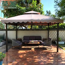 파고라 야외용 원두막 정자 퍼걸러 방가로 데크 농막 정원 옥상, 20. 업그레이드 모델: 3x6M【바람막이 천/투명 커