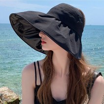왕대두 버킷 햇 여성 벙거지 모자 챙 넓은 와이드 챙모자 셔링 (블랙)