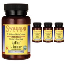 스완슨 울트라 아지퓨어 L-아르기닌 500mg 베지 캡슐, 60개입, 4개, 60정