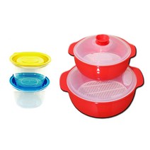 달빛별빛 쿡앤밥 275ml 2종 색상랜덤+전자레인지찜기 레드 대+소, 1set