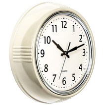 Bernhard Products 레트로 벽시계 30.5cm(12인치) 크림 주방 50년대 빈티지 디자인 원형 무소음 조용한 쿼츠 시계 가정/사무실/교실용 409165, 9.5 Inch