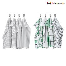 이케아 RINNIG 면 행주 4P세트, 화이트/그린/패턴