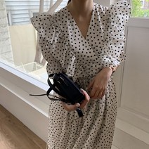롱원피스 여성 토트원피스 프릴 봄여름가을 땡땡이