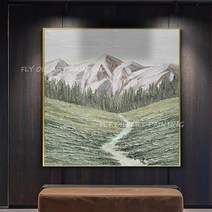 인테리어 거실 사진 그림 액자 최고의 손으로 그린 ​​​​눈 산 정상 녹색 풍경 대형, 프레임이 없는 120x120cm, 01