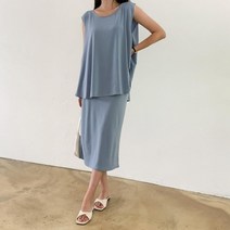 옷자락 [옷자락] 여자 여름 단색 시원한 롱스커트 세트
