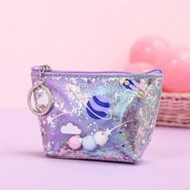 레인보우프렌즈 필통 Kawaii Large Glitter Star Pencil Case Laser Leather Pen Box Big Makeup Bag for Girls Gift, Purple-Small