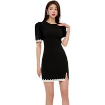 HONGKANG 여성용 밑단 레이스 트임 미니 원피스