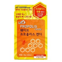 웨이브 프로폴리스 캔디 8개입X1개 페퍼민트맛 레몬맛 멘톨 함유 목에 좋은 사탕 졸음방지 캔디 입냄새제거 목건조할때 목이 부었을때 칼칼할때 코막혔을때 졸릴때 잠깨는 시원한 사탕, 레몬