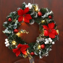 크리스마스 리스 장식 선물 원형 파티 12월 40cm led 화환 인공 솔방울 열매와 꽃 휴일 정문 집 매달려, s