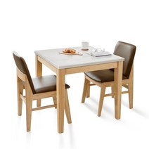 라로퍼니처 루아 800 천연 대리석 2인 식탁 세트 원목 테이블, 식탁 의자2