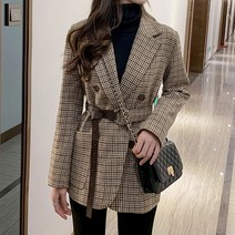 여성 벨트 자켓 심플 체크 아우터 기본 누빔 안감 제작