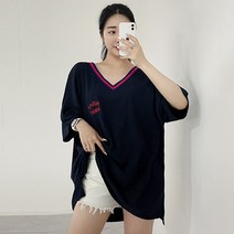 쿨양브이넥티셔츠 시원 여름 프리부터 빅사이즈 시크룩