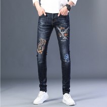 도오빠 노키르 남성 청바지 데님 팬츠 일자 슬림핏 워싱 프린팅 남자청바지 스판 페인팅 남자긴바지
